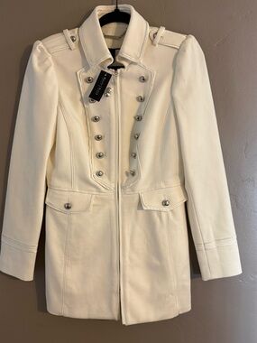 White House Black Market Cream Military Pointe Topper Pea Coat